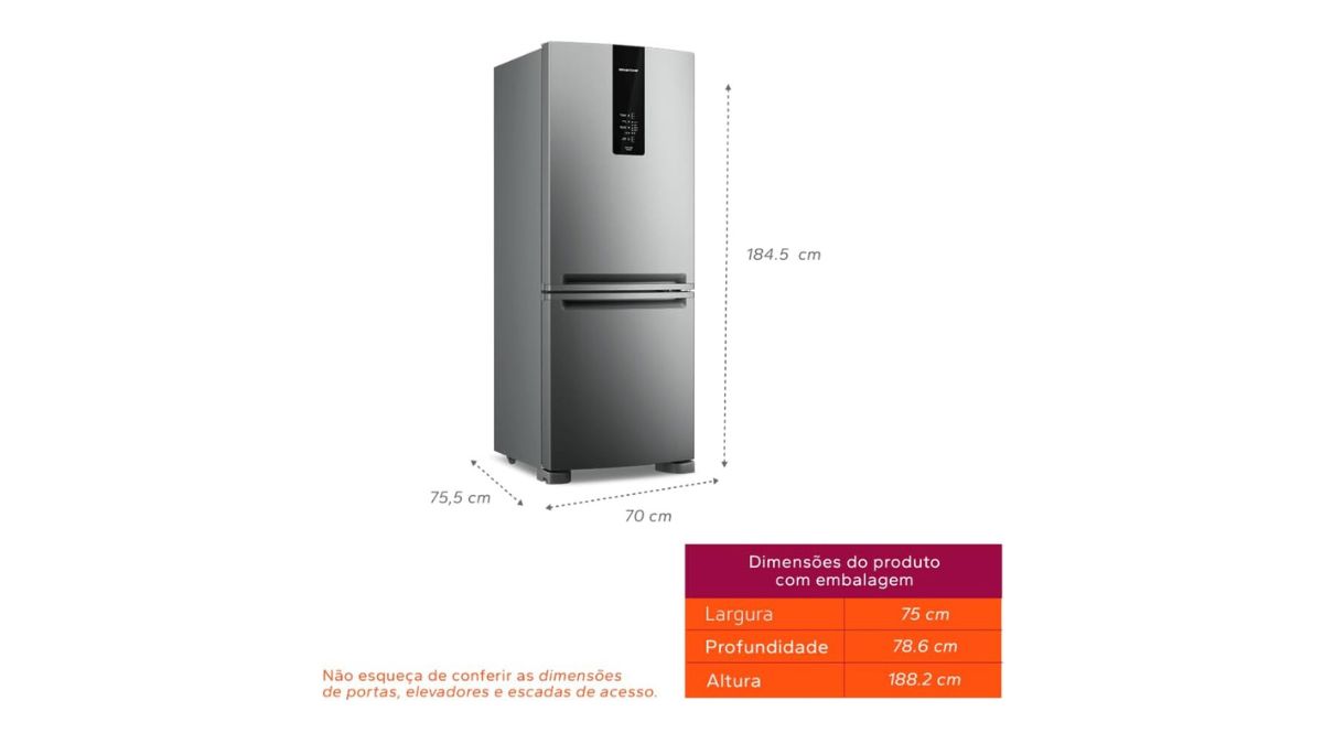 Dimensões da geladeira Brastemp BRE57FK 447L Inverse