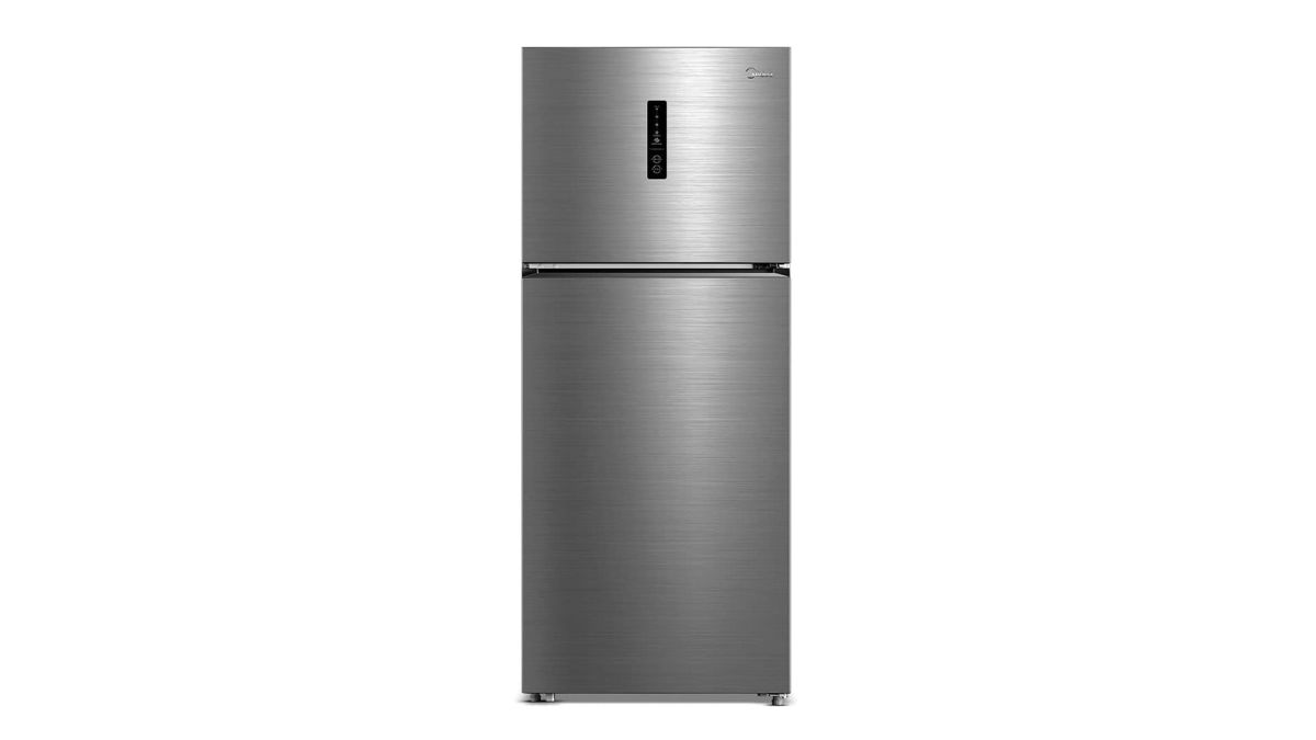 Painel da geladeira Midea 411 litros com controle eletrônico de temperatura e funções extras