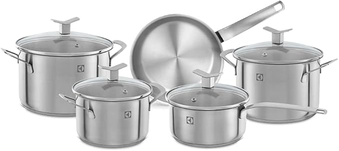 Conjunto de panelas Electrolux em aço inoxidável 5 unidades