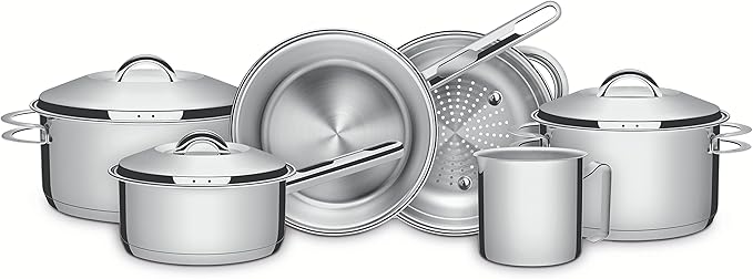 Jogo de Panelas Tramontina Solar inox 6 peças fundo triplo com tampas de inox